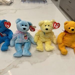 4 Beannie babies from 2001 - Addison, EggsII, Poopsie, and Herbert